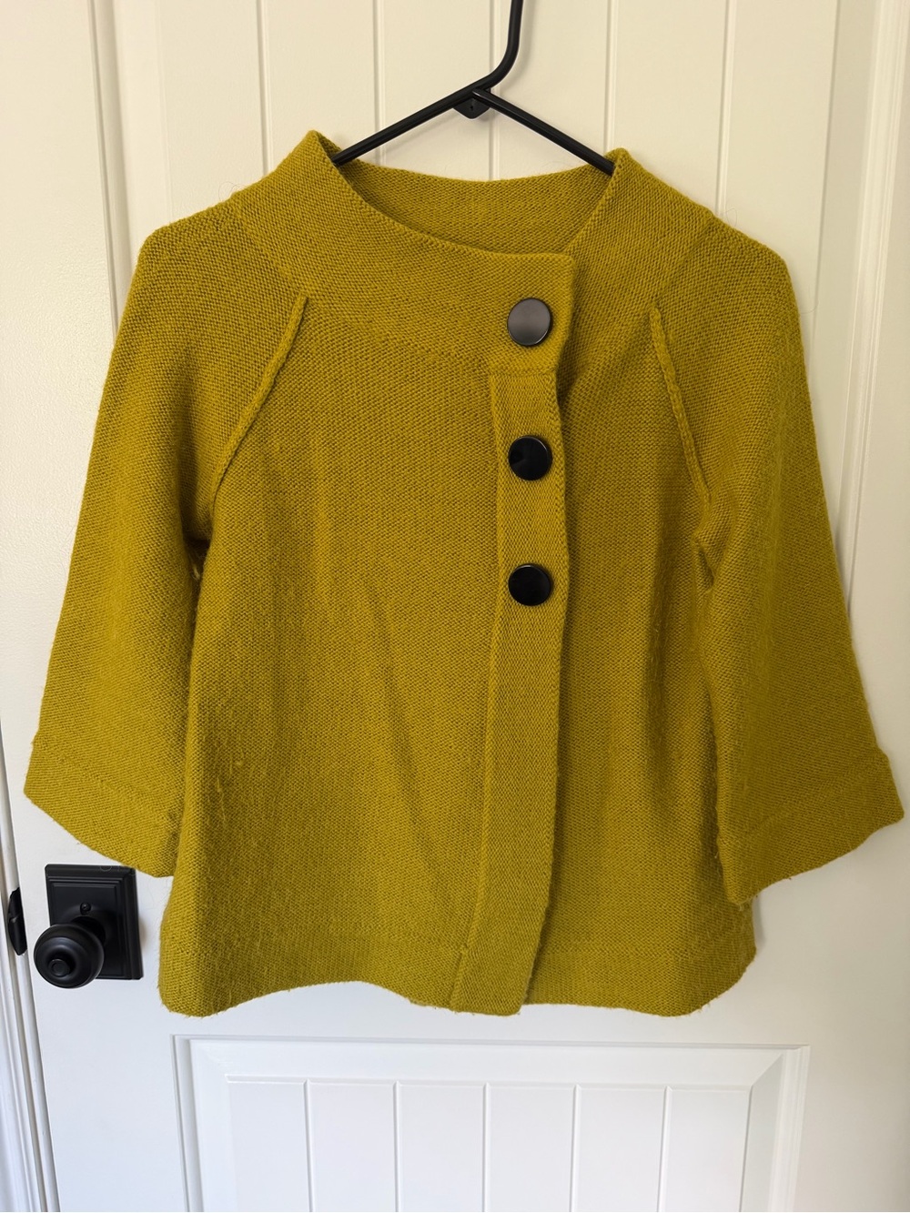Women’s Petite Small Chartreuse Knit Button Alpaca & Wool Sweater